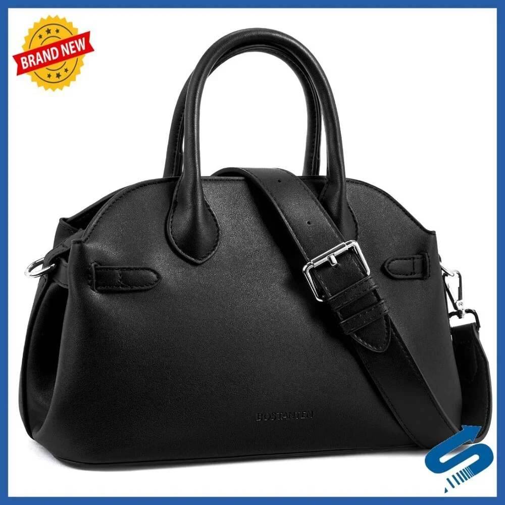 Vegan Leather Satchel Shoulder Bag Adjustable Strap Recycled Material